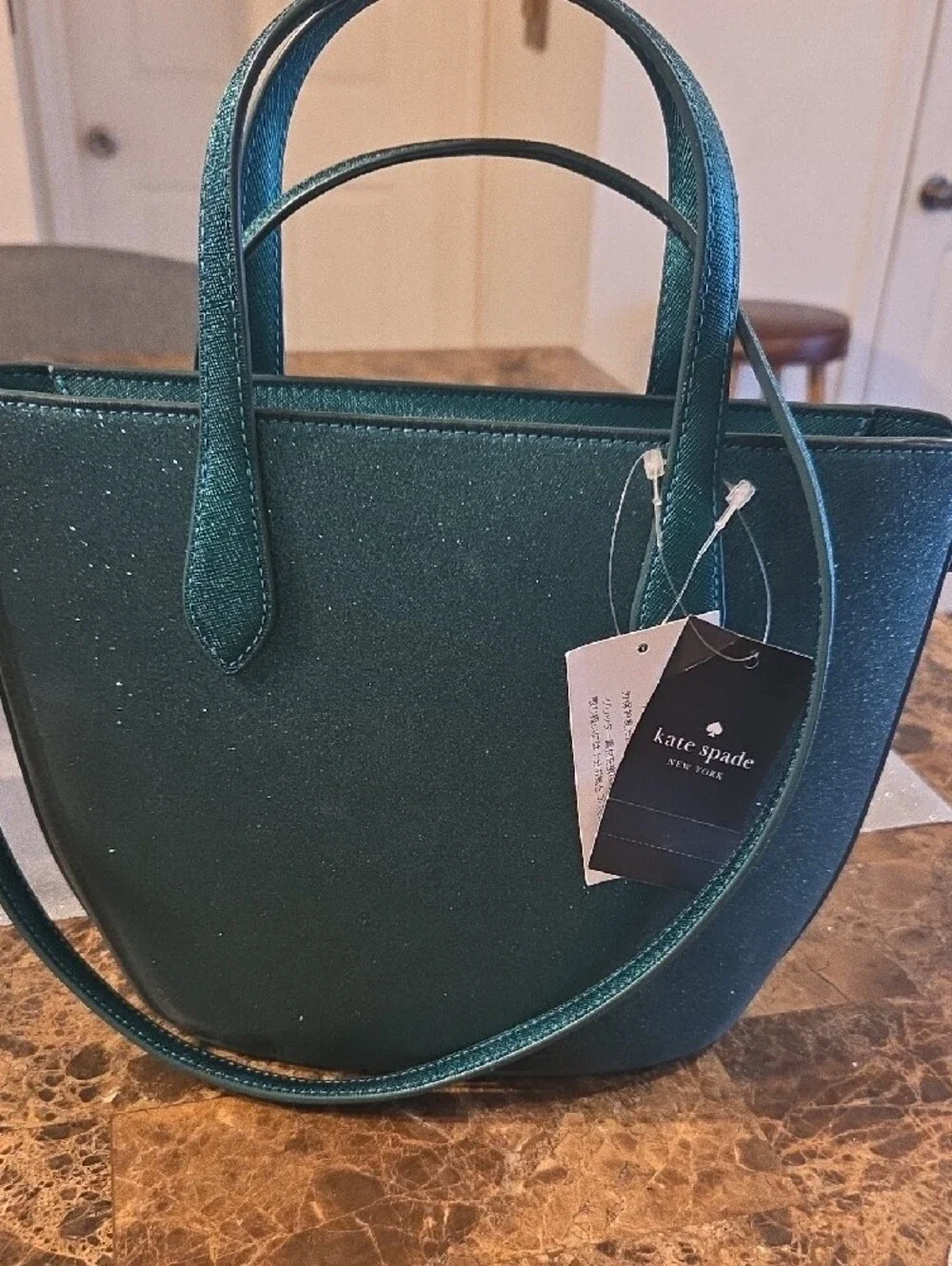 Kate Spade Teal Glitter Satchel with Matching Cardholder Set